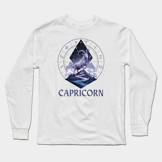 Capricorn Zodiac Sign Long Sleeve T-Shirt by DeanWardDesigns